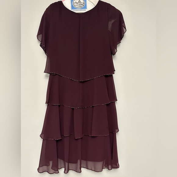 Beaded Tiered Chiffon  Dress in Aubergine - Picture 2 of 5